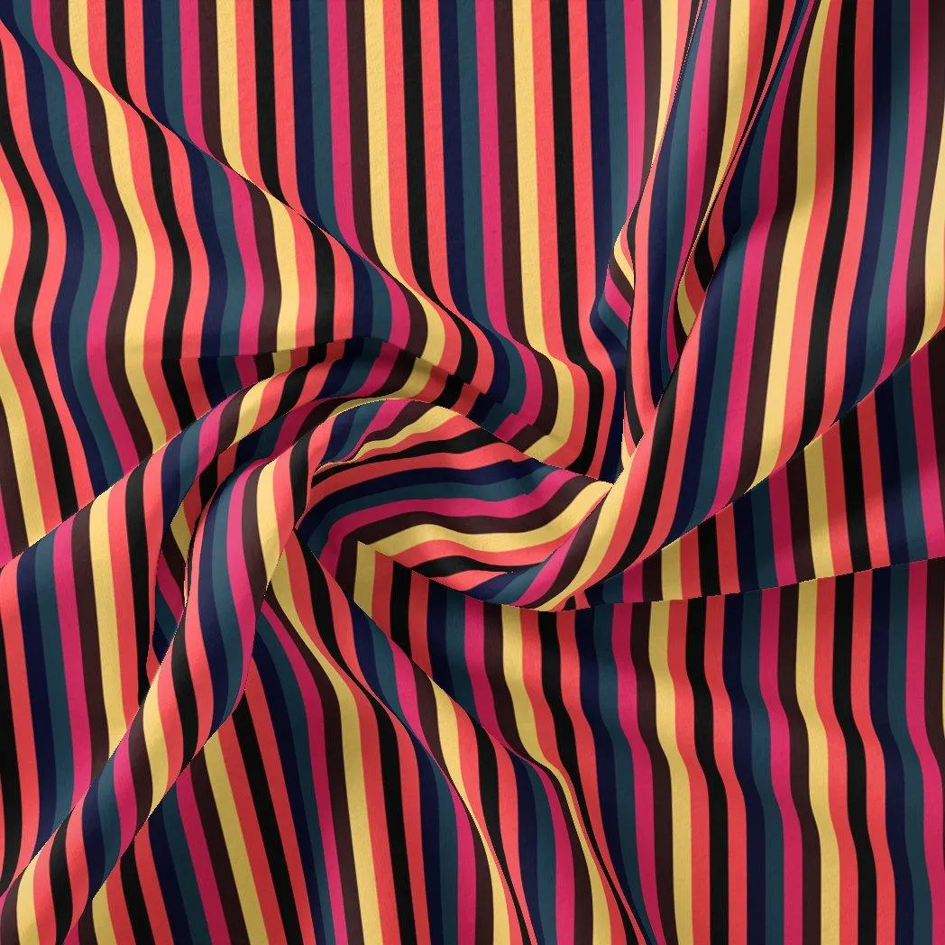 Bengal Stripes Multicolour Strips Digital Printed Fabric - Pure Chiffon
