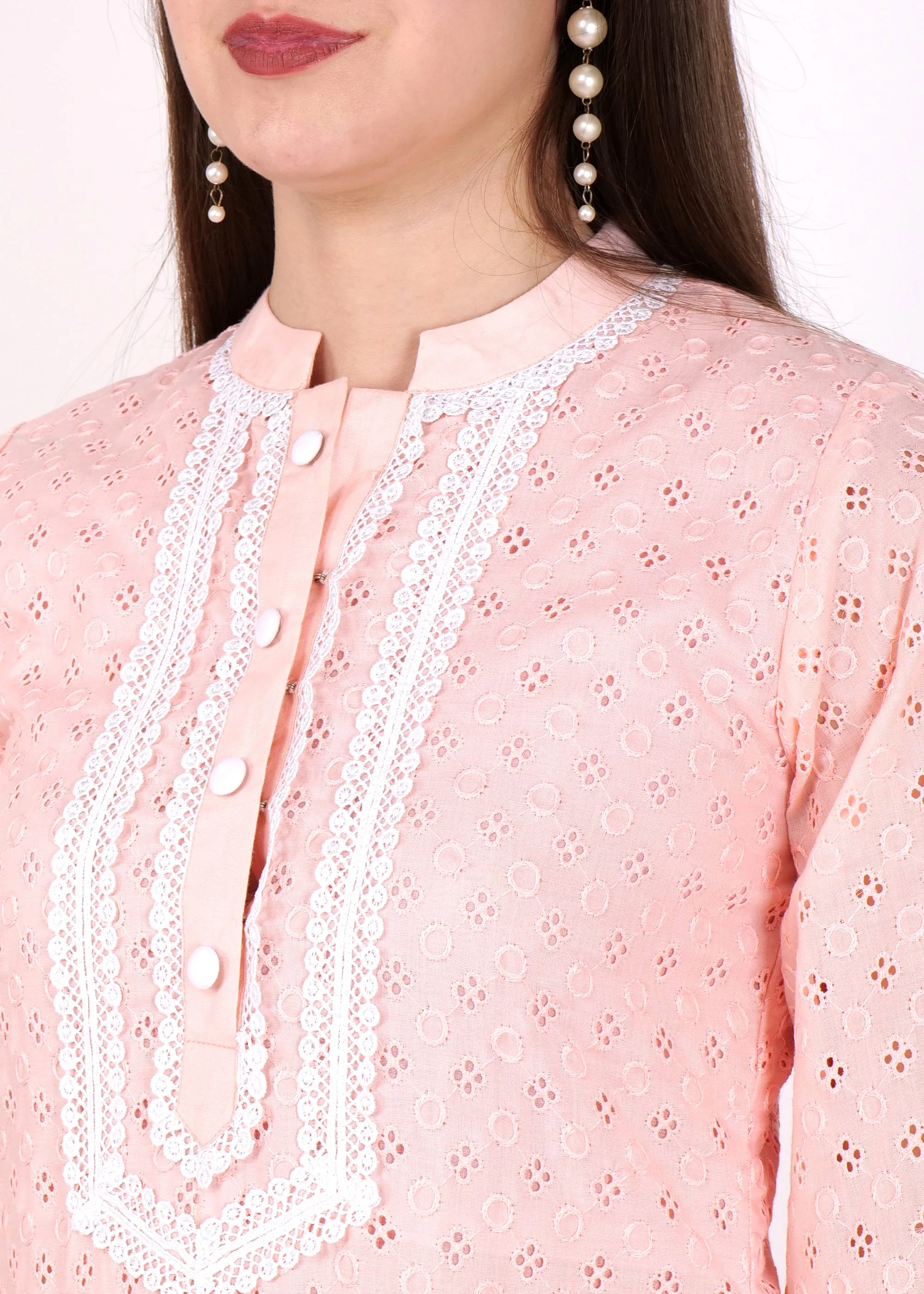 Blush Pink Lace Trim Kurta Set