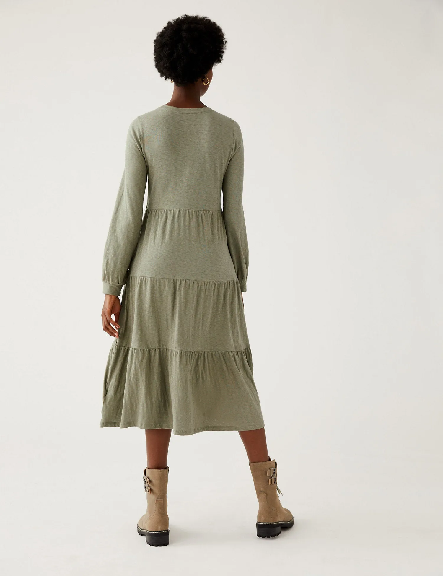 Cotton Jersey Midi Tiered Dress