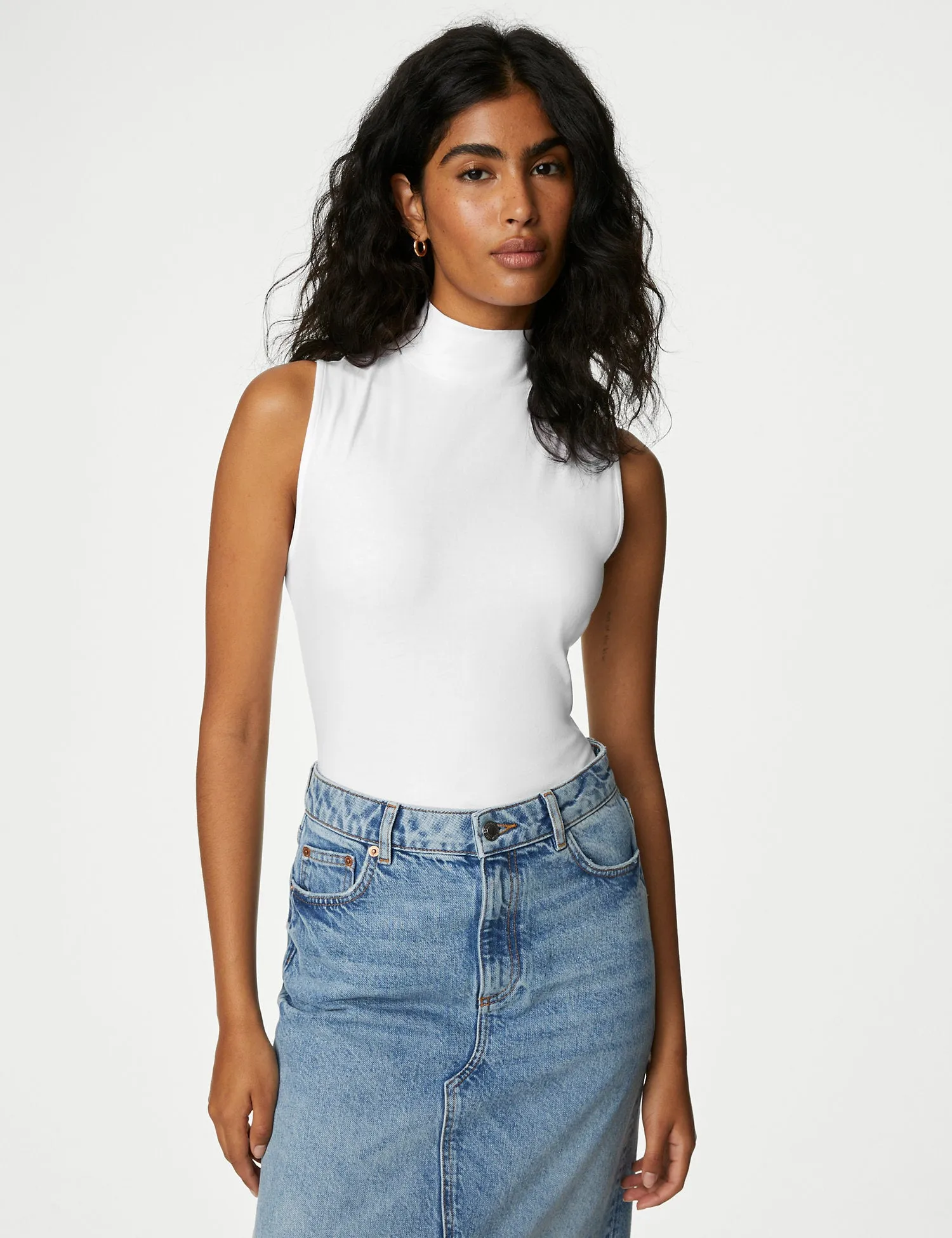 Cotton Rich Funnel Neck Vest Top