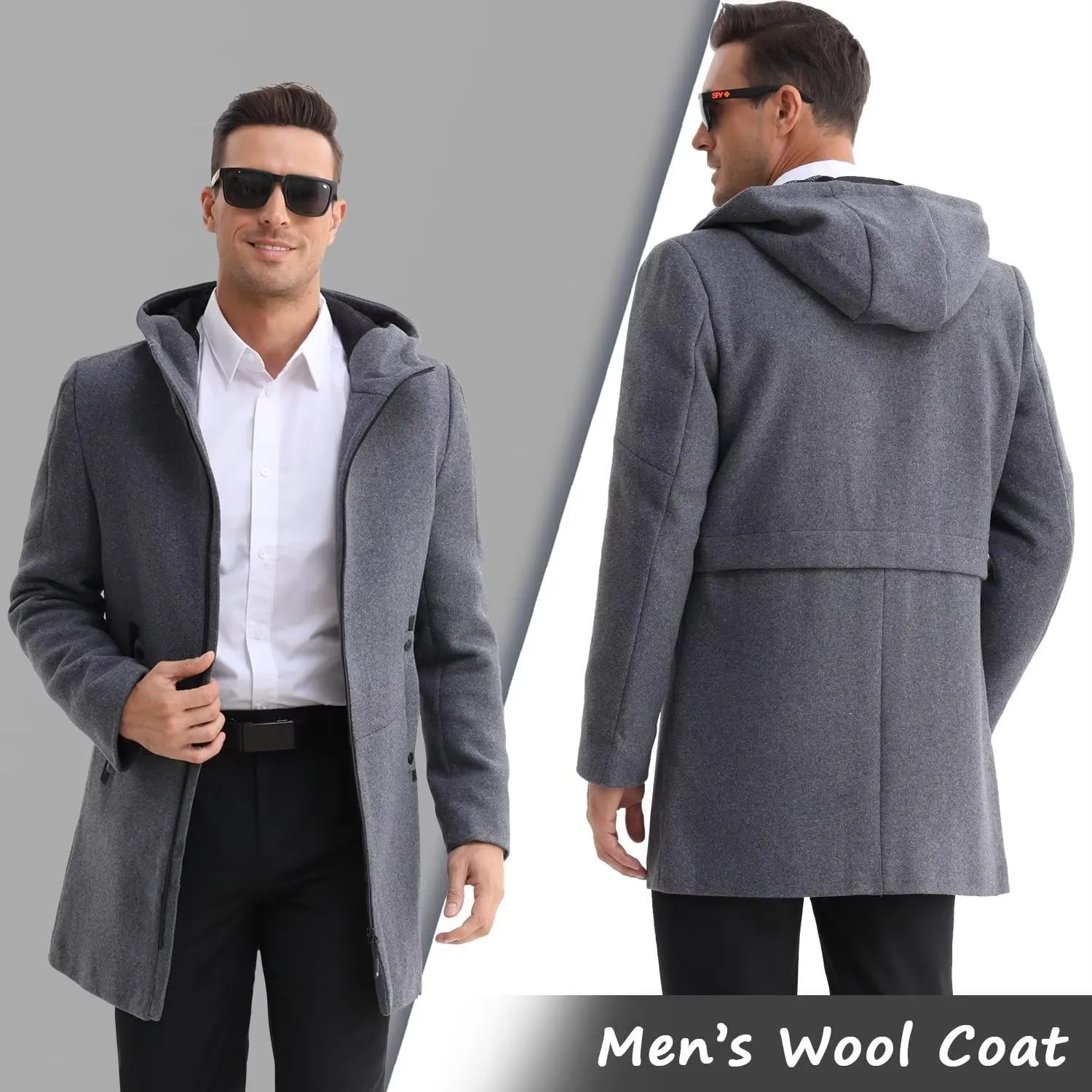 ELETOP Men's Trench Coat Long Wool Coat Winter Classic Overcoat Top Pea Coat