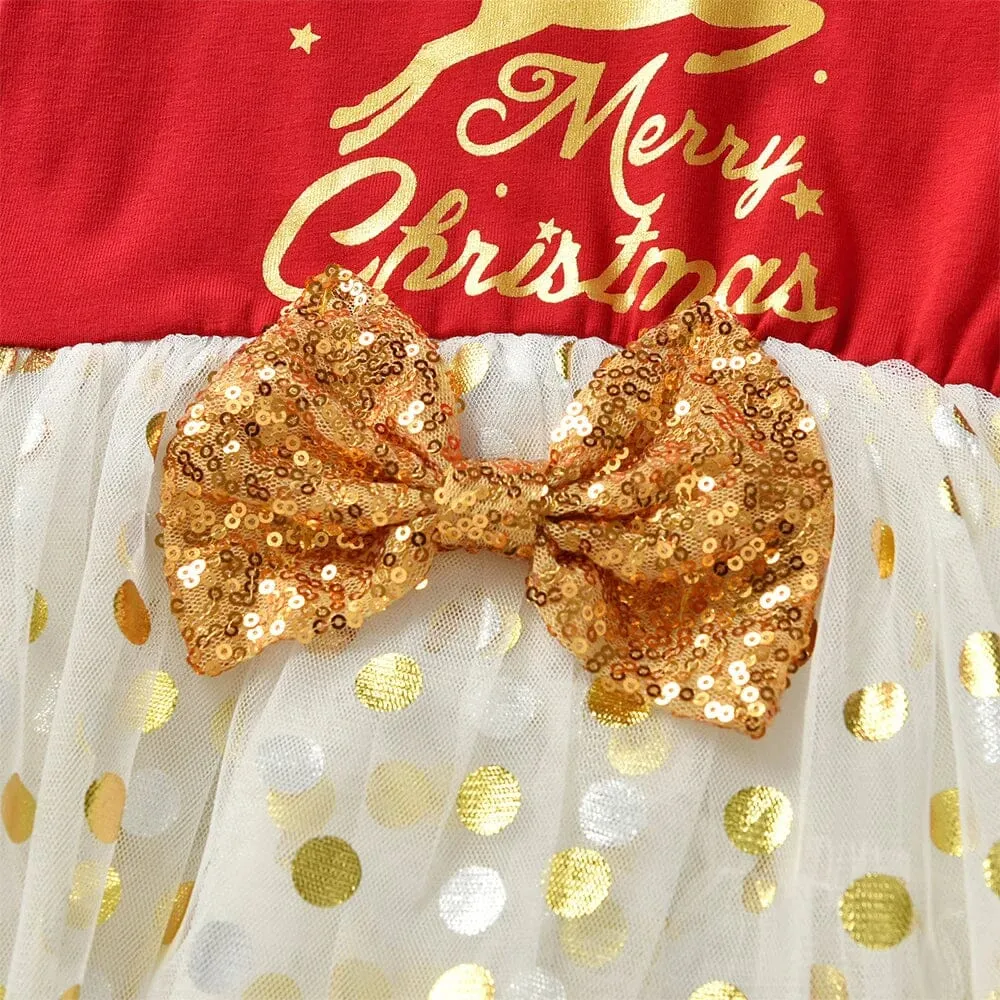 Girl Regular Sleeve Red Polka Dot Christmas Princess Dresses