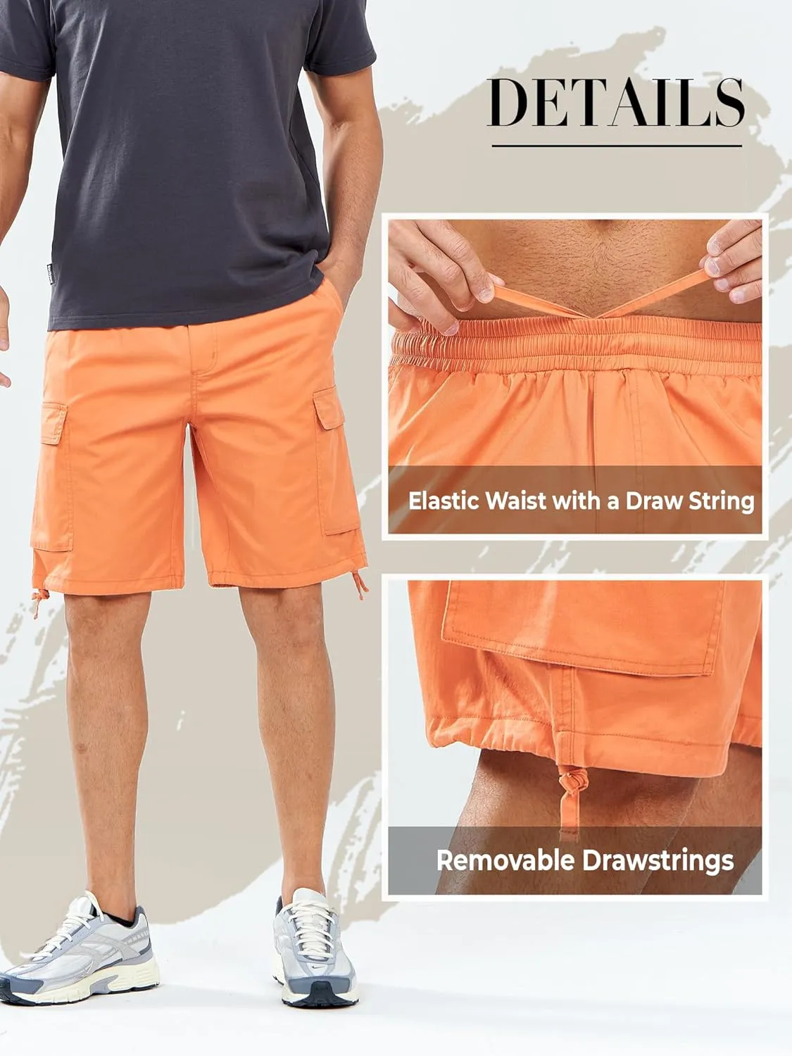NORTHYARD Mens Twill Casual Cotton Cargo Shorts Drawstring Elastic Waist & 6 Pockets Classic Work Shorts for Men