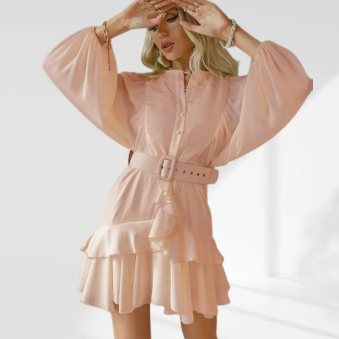 Plaid Statement Sleeve Ruffle Dress