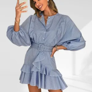 Plaid Statement Sleeve Ruffle Dress