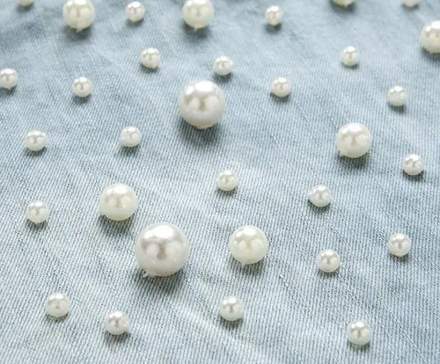 Plus Size - Denim Jeans Pearl Beaded Casual O Neck Long Shirt / Mini Dresses (US 4 - 22W)