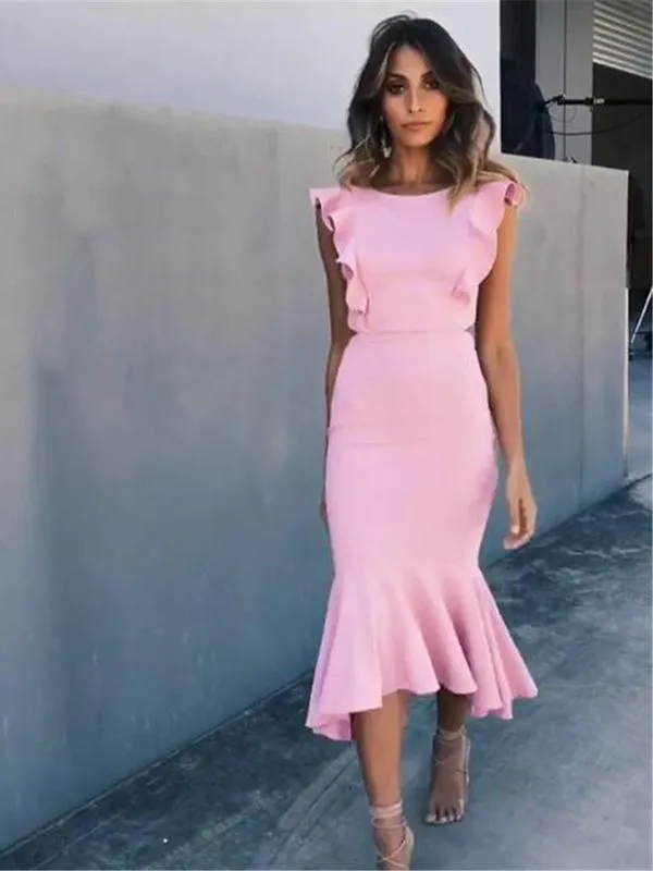 Short Mermaid Backless Solid Midi Dresses