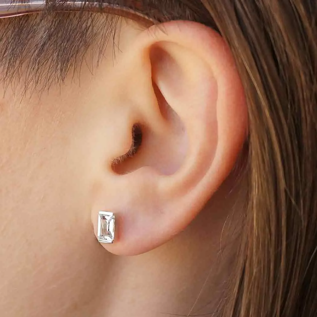 Sterling Silver Baguette Cut Nano Gem Post Earring