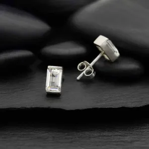 Sterling Silver Baguette Cut Nano Gem Post Earring