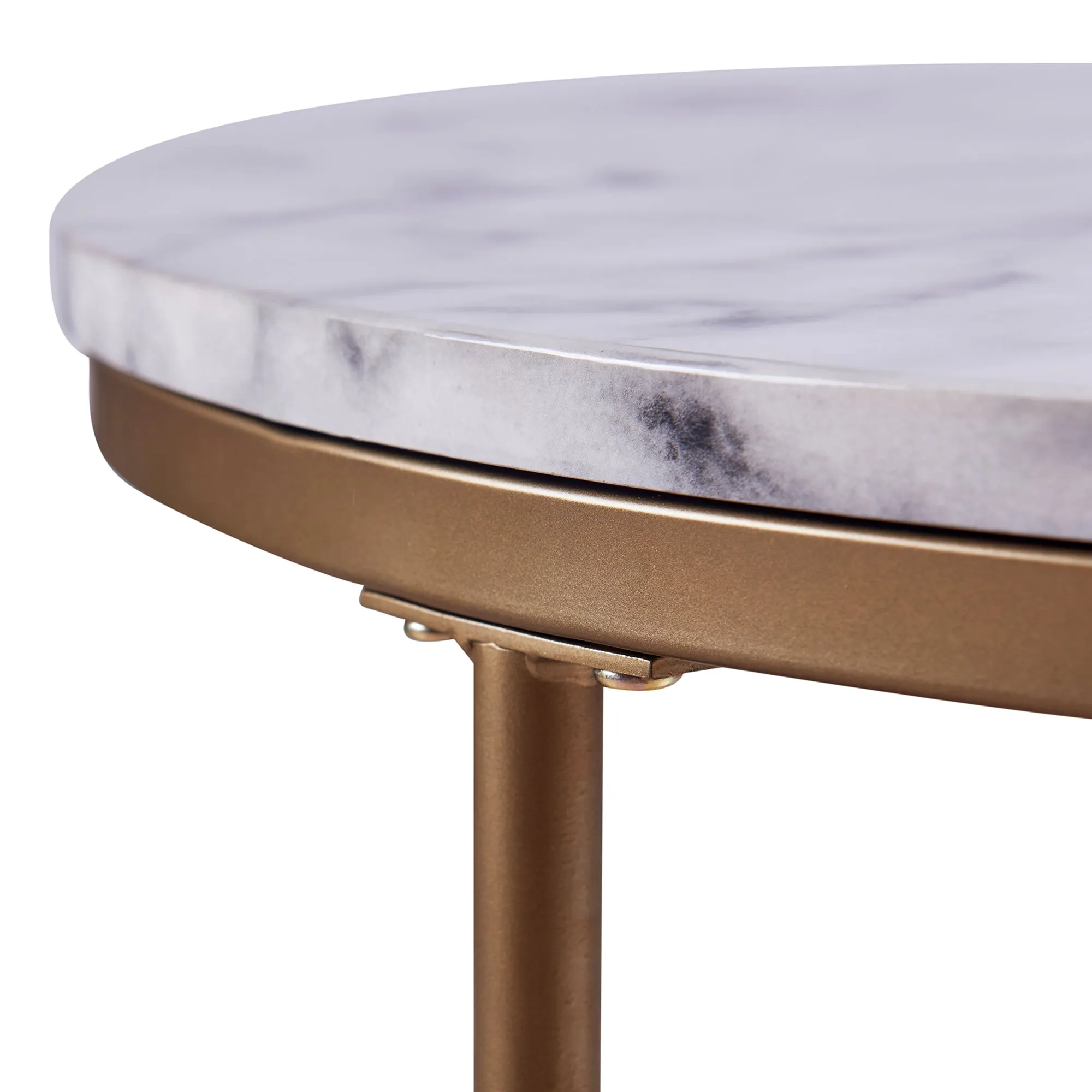 Teamson Home Marmo Modern Tall Round Coffee, End, Side Table, Home Furniture in Brass