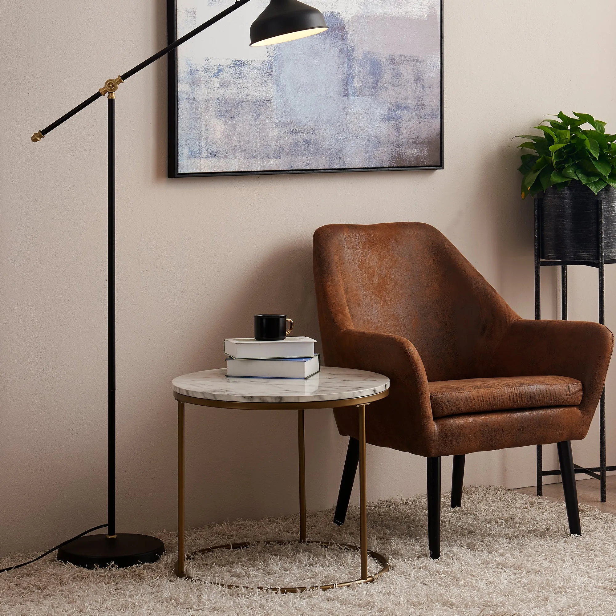 Teamson Home Marmo Modern Tall Round Coffee, End, Side Table, Home Furniture in Brass