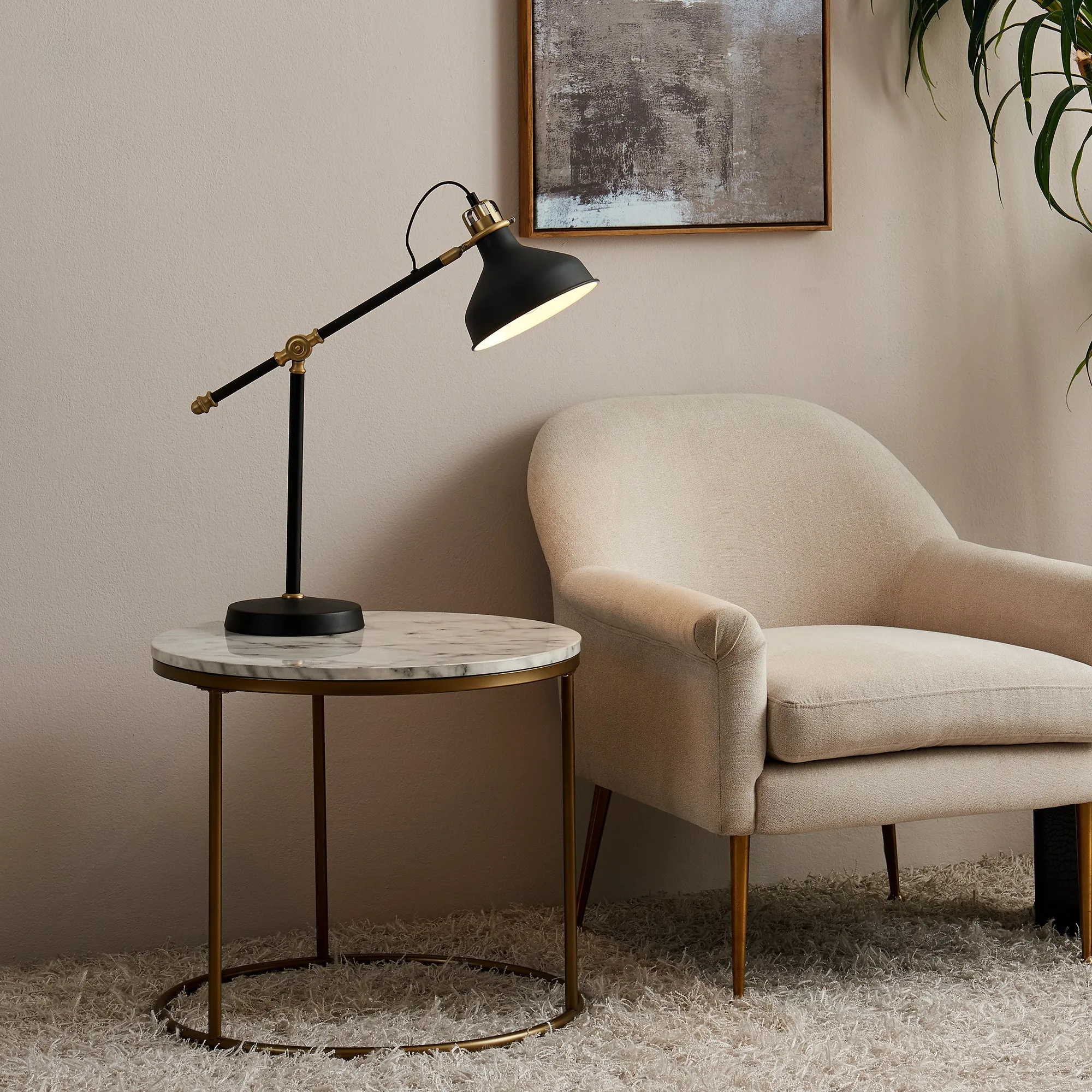 Teamson Home Marmo Modern Tall Round Coffee, End, Side Table, Home Furniture in Brass