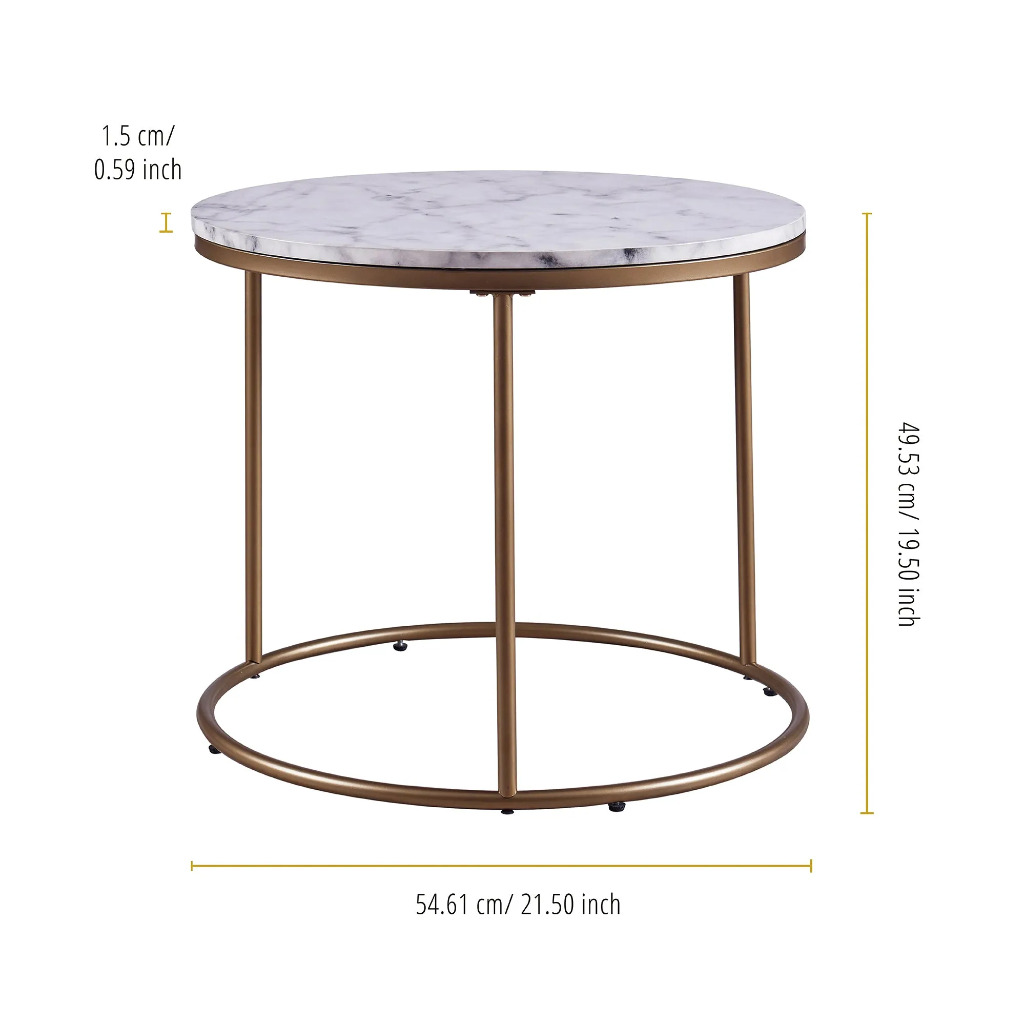 Teamson Home Marmo Modern Tall Round Coffee, End, Side Table, Home Furniture in Brass