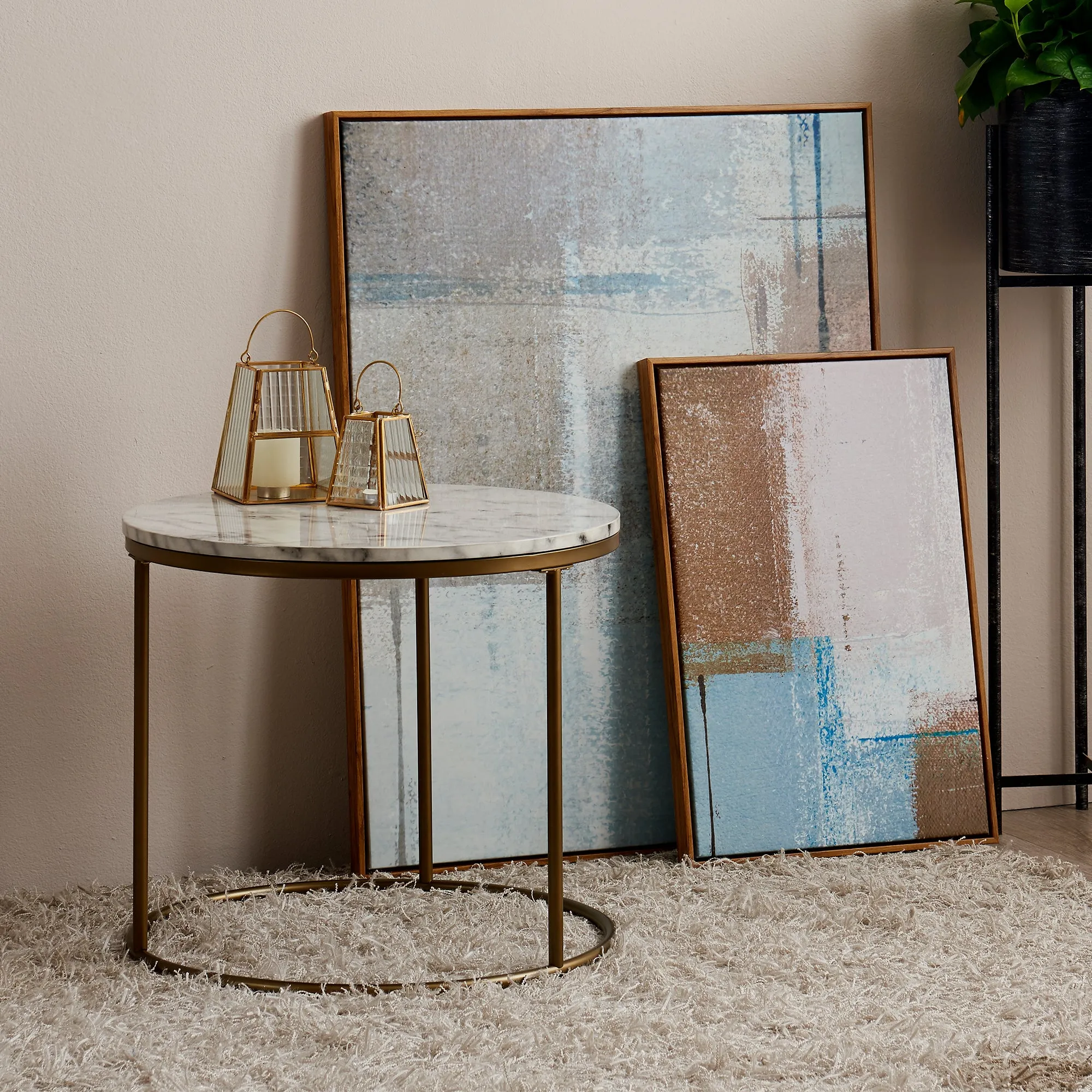 Teamson Home Marmo Modern Tall Round Coffee, End, Side Table, Home Furniture in Brass