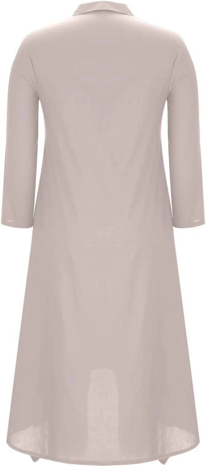 Womens Casual Collared Cotton Linen Maxi Shirt Dress Long Sleeve Button Up Long Swimsuit Cover Ups Summer Beach Dresses