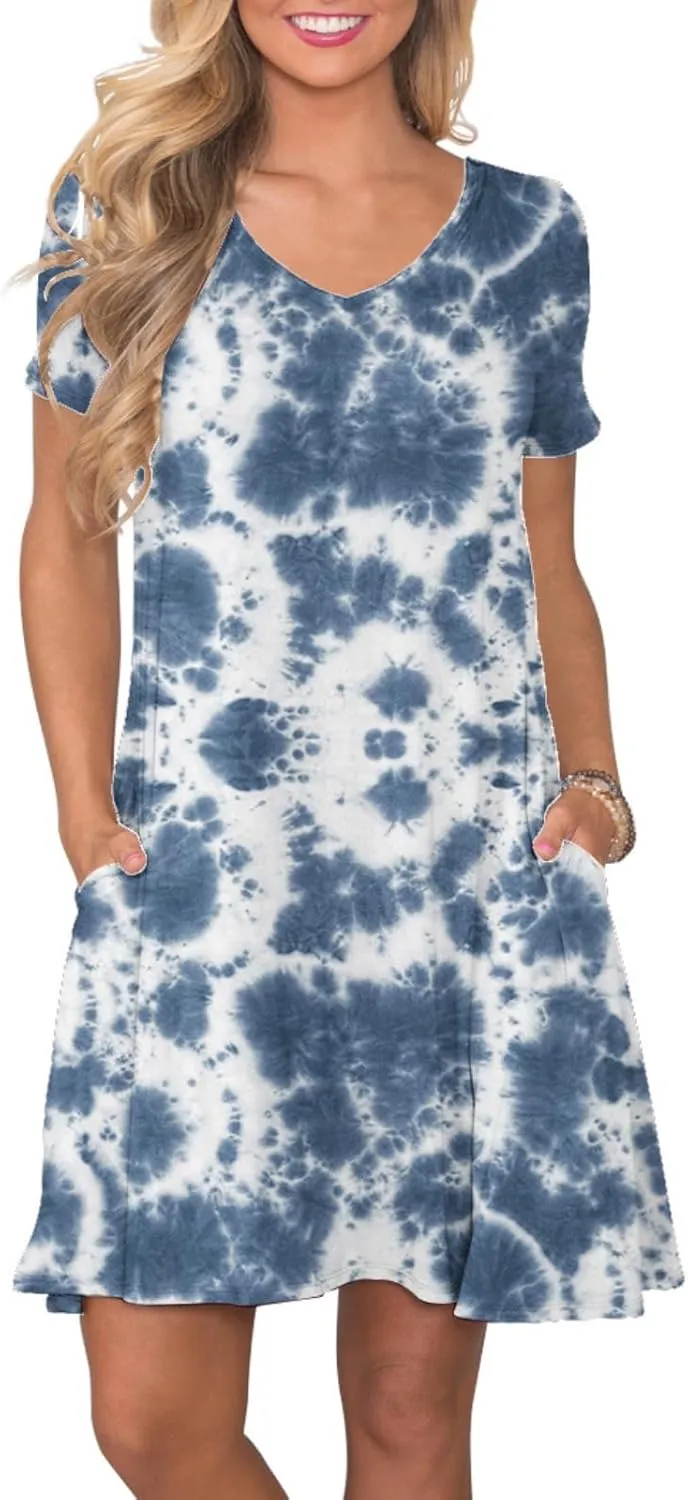 Women's Casual T Shirt Dress Summer Short Sleeve Swing Dresses with Pockets