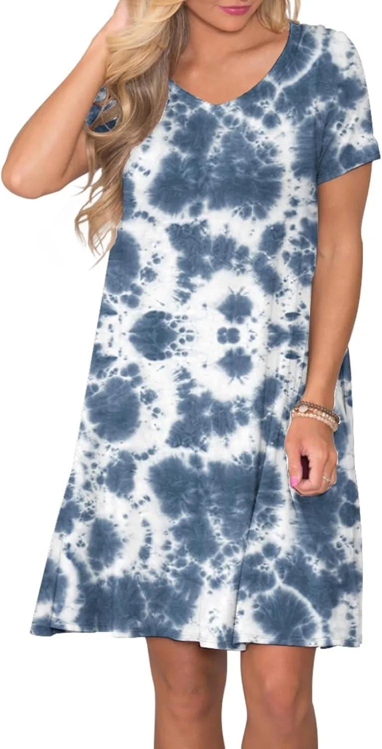 Women's Casual T Shirt Dress Summer Short Sleeve Swing Dresses with Pockets