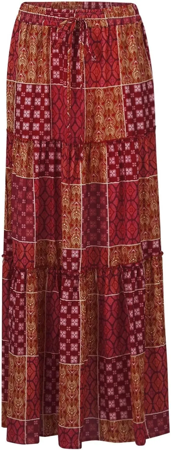 Womens Long Skirt 2025 Summer Casual Trendy Beach Western Skirts Music Festival Outfits Hippie Clothes